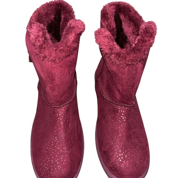Roebuck & Co Maroon Glittery Faux Fur Lined Boots Youth Sz 4 NEW - Picture 3 of 6